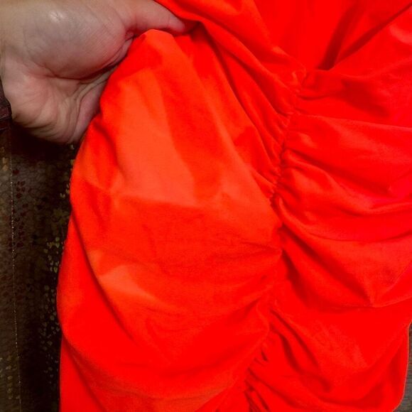 Tiger Mist Neon Coral Amazon Plunging Ruched Halter Dress Small NWT Flawed - Picture 6 of 10